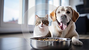 Cat, dog share bowl, loving care