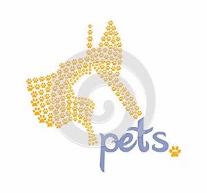 Cat and dog silhouette. Pet logo design paw, vector for animal shop business. Veterinary clinic brand.