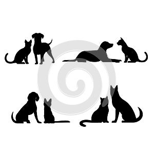 Cat and dog silhouettes vector illustration
