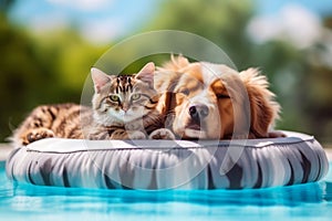 Cat and Dog Summer Holiday. Generative AI