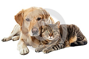 Cat and Dog Together , isolated on White Background. AI generated Illustration