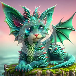 Cat with dragon hybrid It has long, pointed ears that are slightly frayed.