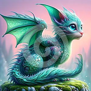 Cat with dragon hybrid It has long, pointed ears that are slightly frayed.