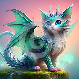 Cat with dragon hybrid It has long, pointed ears that are slightly frayed.