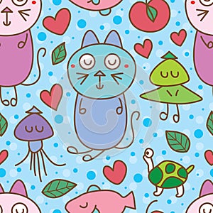 Cat dream natural seamless pattern