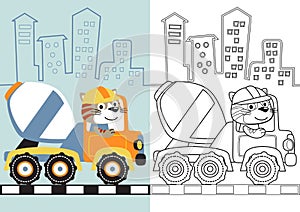 Cat driving mixer truck cartoon