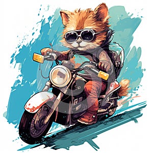 Cat driving a motorcycle in the summer Generative AI