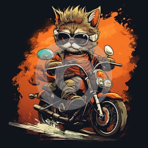 Cat driving a motorcycle in the summer Generative AI