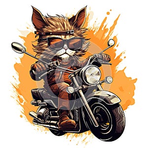 Cat driving a motorcycle in the summer Generative AI