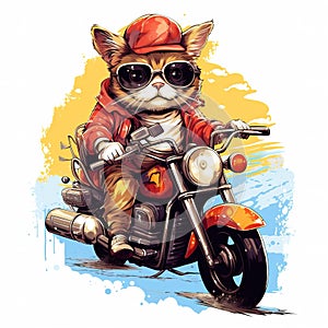 Cat driving a motorcycle in the summer Generative AI