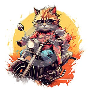 Cat driving a motorcycle in the summer Generative AI