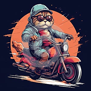 Cat driving a motorcycle in the summer Generative AI