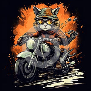 Cat driving a motorcycle in the summer Generative AI