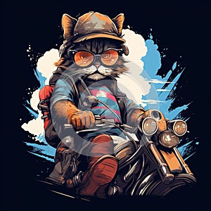 Cat driving a motorcycle in the summer Generative AI