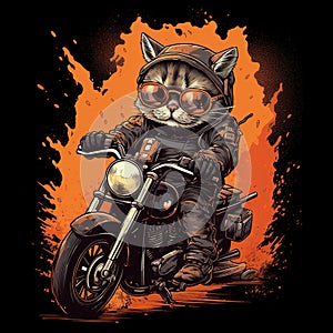 Cat driving a motorcycle in the summer Generative AI