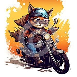 Cat driving a motorcycle in the summer Generative AI