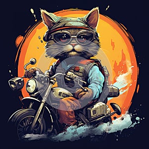 Cat driving a motorcycle in the summer Generative AI