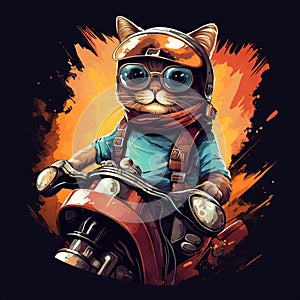 Cat driving a motorcycle in the summer Generative AI