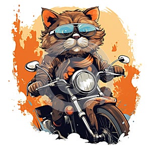 Cat driving a motorcycle in the summer Generative AI