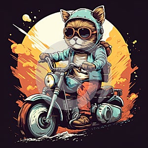 Cat driving a motorcycle in the summer Generative AI