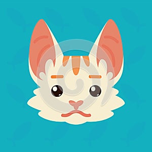 Cat emotional head. Vector illustration of cute kitty shows neutral emotion. Poker face emoji. Smiley icon. Chat