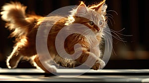 a cat engaging in physical activity, as it gracefully maneuvers on a treadmill, showcasing its agility and natural photo