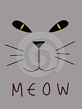 Cat with evil face meow gray background