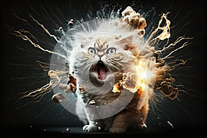 Cat exploding during a scientific experiment illustration generative ai