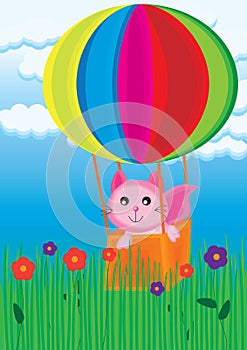 Cat explorer hot air balloon cute