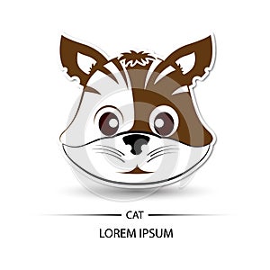 Cat face beatific smile logo and white background illustr