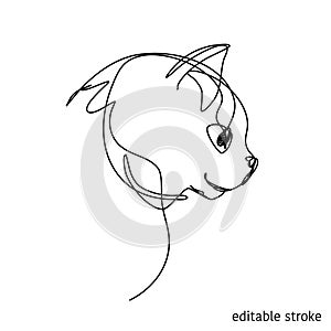 Cat Face in Continuous Line Art Style with Editable Stroke Isolated on White Background. Can be Used For T-Shirts Design. Premium