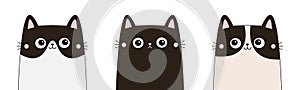 Cat face head set. Kawaii animal. Cute cartoon gray white black kitten contour silhouette. Childish style. Funny baby sad kitty.
