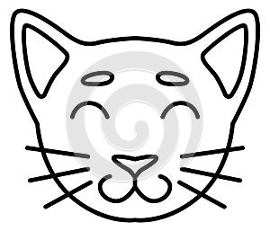 Cat face icon. Smiling pet head line symbol