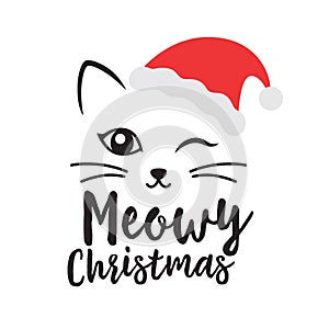 Cat Face with Santa Claus Hat Vector