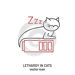 Cat fatigue and lethargy icon. Apathy in cats. photo