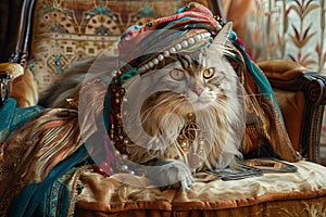 A Cat Feline Fortune Teller A regal Persian cat sits on a plush velvet cushion Generative AI