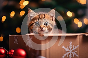 A cat in a festive New Year\'s box