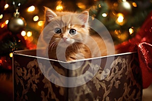 A cat in a festive New Year\'s box