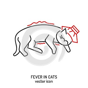 Cat fever and lethargy icon. Hyperthermia in cats.