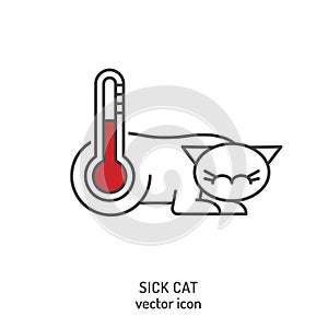 Cat fever and lethargy icon. Hyperthermia in cats.