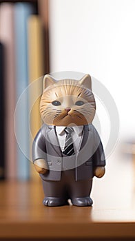 A cat figurine wearing a suit and tie, AI