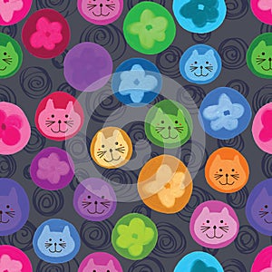 Cat flower circle cute seamless pattern