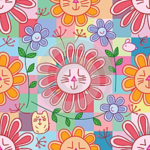 Cat flower rabbit like chrysunthemum free petal seamless pattern