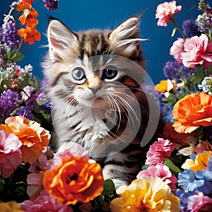 A cat in the flowers
