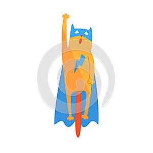 Cat Flying Animal Dressed As Superhero With A Cape Comic Masked Vigilante Geometric Character