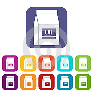 Cat food bag icons set flat