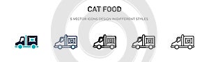Cat food icon in filled, thin line, outline and stroke style. Vector illustration of two colored and black cat food vector icons