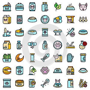 Cat food icons set vector flat