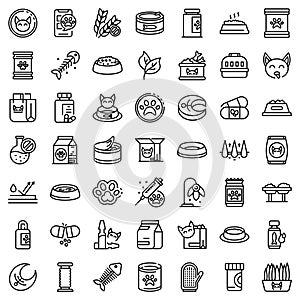 Cat food icons set, outline style