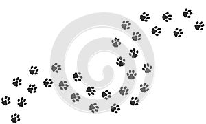 Cat footprints. Cats or dogs travel footprints. Black domestic animals paw prints isolated on white background. Vector